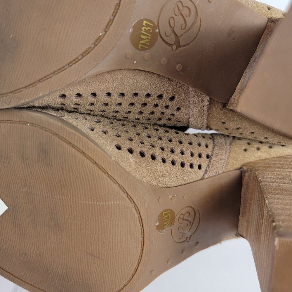 Lucky Brand Larise Womens 7 Perforated Suede Slit Notched Booties Tan Peep‎ Toe - Picture 12 of 13